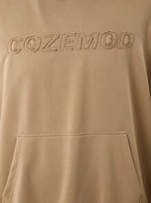 Manfinity VCAY Suéter holgado con bolsillo, bordado con letras y capucha de punto para hombres de talla grande, para otoño e invierno - Camel - Ver 2