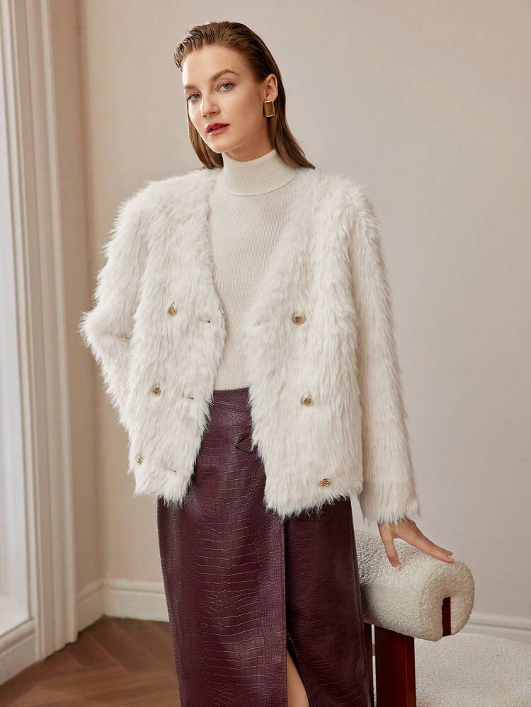 FLUFFY SOLID GOLD BUTTON PLACKET COAT
