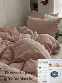3pcs Pink Super Soft Dormitory Quilt Cover And Pillow Sham Set, 1 Quilt Cover And 2 Pillow Shams, Machine Washable, No Filling