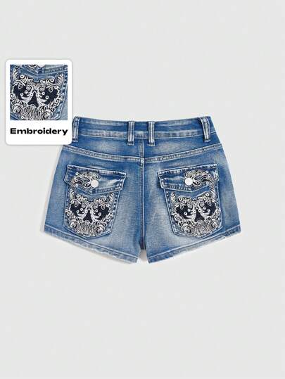 Grunge Punk Shorts di jeans aderenti corti e super sexy con ricamo a teschio stile punk, per la scuola