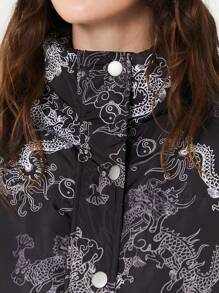 SHEIN EZwear 1 buah Mantel Musim Dingin Wanita Motif Hitam - Hitam - View 7