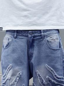 Manfinity EMRG Quần Jeans Ống Rộng Dáng Rộng Có Túi Viền Rách Thường Ngày Cho Nam - Rửa trung bình - Xem 7