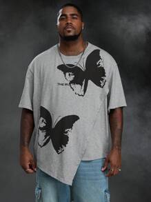 Manfinity VCAY Camiseta de manga corta de punto con estampado de mariposa talla grande para hombre - Multicolor - Ver 1