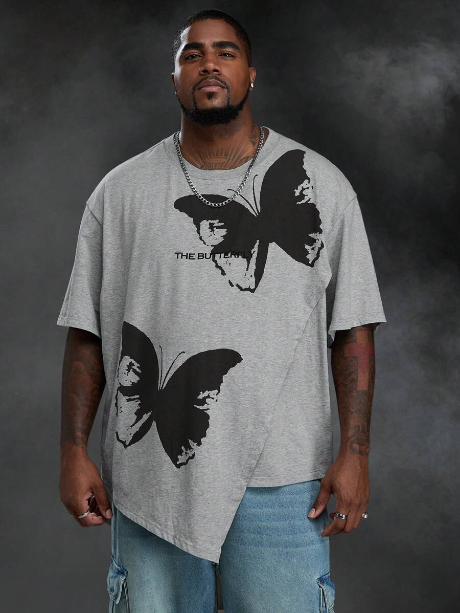 Manfinity VCAY Camiseta de manga corta de punto con estampado de mariposa talla grande para hombre - Multicolor - Ver 1