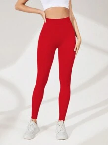 SHEIN Core Rhythm Solid Color High Waisted Minimalist Seamless Leggings, Casual Everyday Wear For Chinese New Year