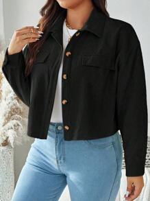 SHEIN LUNE Chaqueta informal de talla grande de unicolor con botones frontales, bolsillo falso y diseño simple para atuendo de vacaciones