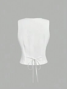 SHEIN MOD 女士白色西装外套套装：白色西装背心和白色西装外套裙 - 白色 - 查看 5