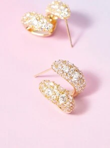 SHEIN BAE 1pair Fashion Luxury Rhinestone Double Row Statement Earrings - Gold - View 2
