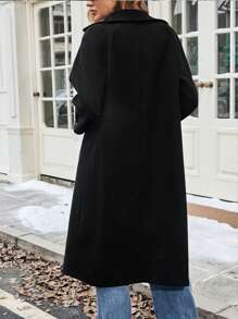 Chiquease Áo khoác len dài màu đen cổ khoét cho nữ - màu đen - Xem 2