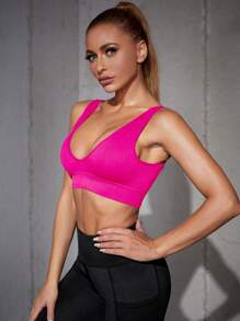 SHEIN Sport Studio Solid Color Wide Strap Minimalistic Fitted Sports Bra, Casual Daily Wear