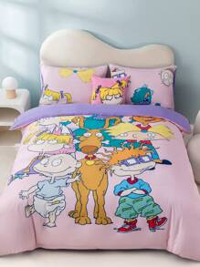 Nick 90s X SHEIN Cartoon Print Reversible Duvet Cover Set