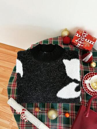 SHEIN Privé Plus Size Elegant Commute & Workplace Sophisticated High-End Venue Refined Afternoon Tea, Slightly Sexy Date, Music Concert & Party Floral Jacquard Long Sleeve Stand Collar Loose Pullover Vintage Academic Style Sweater