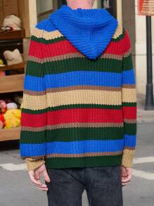 Manfinity Roghcode Áo len có mũ trùm đầu in chữ thiết kế sọc nam - Nhiều màu - Xem 2