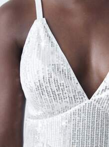 Maija 女式白色优雅长款亮片吊带裙，适合秋冬季