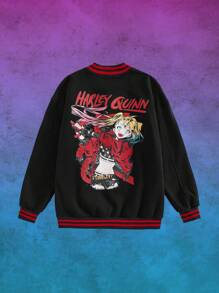 Harley Quinn | ROMWE Oversized Women Jacket With Front And Back  Joker Graphic Prints - Black - View 1