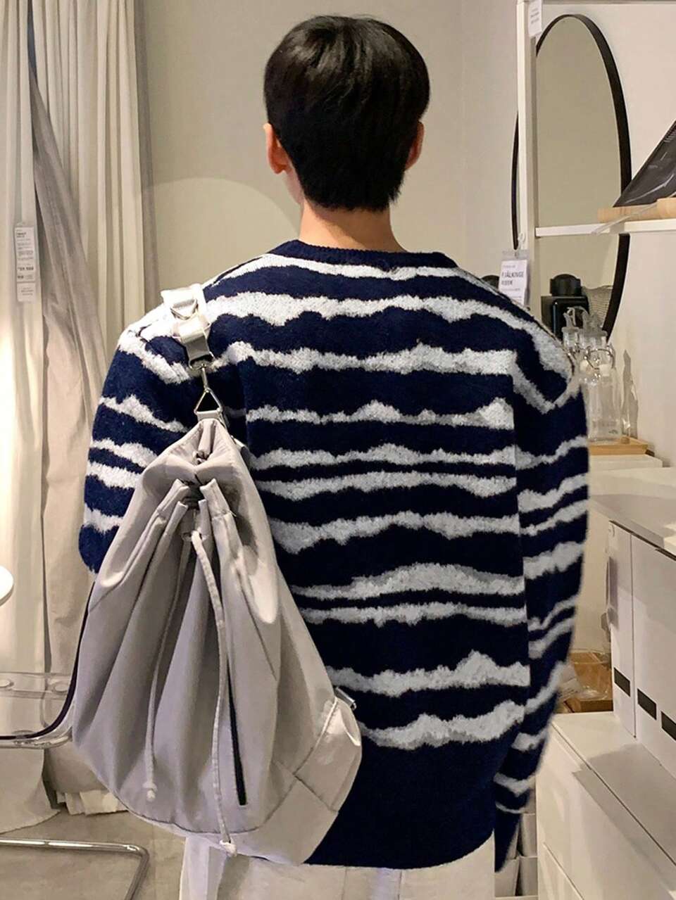 Men's Crew Neck Long Sleeve Striped Sweater, Casual Autumn