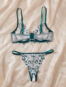 Bộ đồ lót gợi cảm in hình lá xanh 2 món dành cho nữ - màu xanh lá - Xem 2