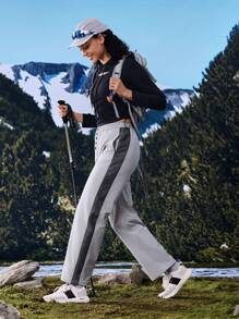 In My Nature Pantalones rectos para senderismo con botones delanteros y lados de contraste para mujer - Gris - Ver 12