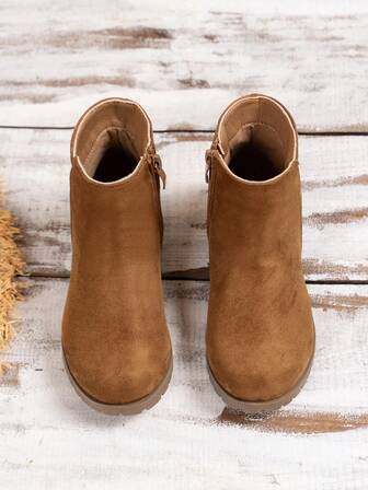 Children Simple Style Side Zipper Short Boots