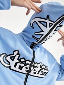 Manfinity NXTstreet Men's Casual Printed Zip-Up Hooded Sweatshirt, Autumn/Winter - Blue - View 2