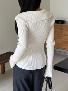 DAZY Solid Color Asymmetric Collar Cardigan For Women,Fall Clothes - Beige - View 2