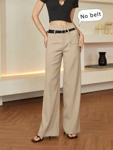 SHEIN Black Friday x Star Picks Women High Waisted Solid Straight Leg Casual Pants, Old Money Style, Business Casual, Spring/Summer - Khaki - View 1
