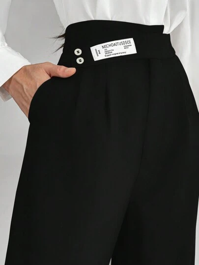 Aidyla 女士字母刺绣直筒口袋休闲裤，适合日常通勤