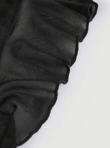 SHEIN MOD Romantic Black Ruffle Edge Ribbon And 3D Flower Tie Neck Top Women Tops Concert Sexy - Black - View 4