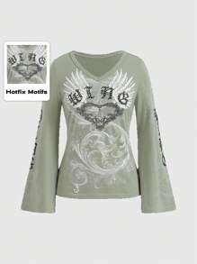 ROMWE Fairycore Heart Wings Print Tee