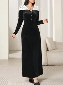 Modelyn Women's Elegant Colorblock Patchwork Dress, Autumn Long Evening Dresses