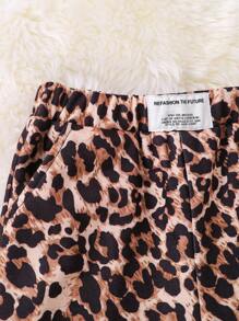 SHEIN 年轻女孩针织豹纹字母宽松休闲运动裤 - 彩色 - 查看 5