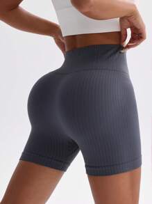 SHEIN Sports Women's Solid Color Everyday Fitness Sports Shorts - Dark Grey - View 3