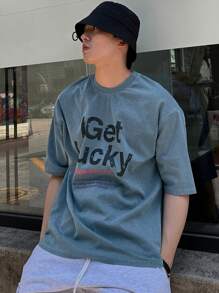 DAZY Men's Summer Casual Slogan Print T-Shirt - Blue - View 9