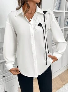 Chiquease 春秋时尚3D花卉装饰衬衫 - 白色 - 查看 3