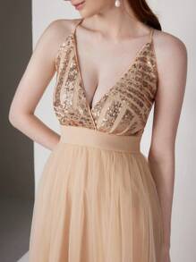 SHEIN Belle Women's Sequin Embellished Split Hem Formal Ball Gown (Heavily Decorated)