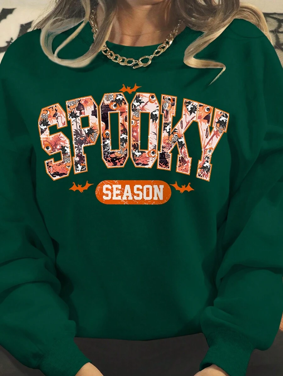 INAWLY Damska luźna bluza z nadrukiem w litery, długimi rękawami i opadającymi ramionami, jesienno-zimowa