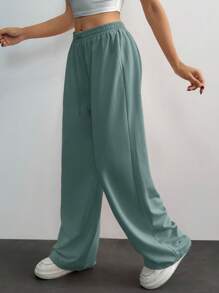 EURMUSE Women Mid Waist Wide Leg Sweatpant - Mint Green - View 4