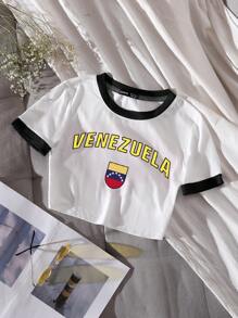 SHEIN Unity 女士夏季字母印花圆领短袖休闲 T 恤图案 T 恤女式上衣 - 黑色 - 查看 1