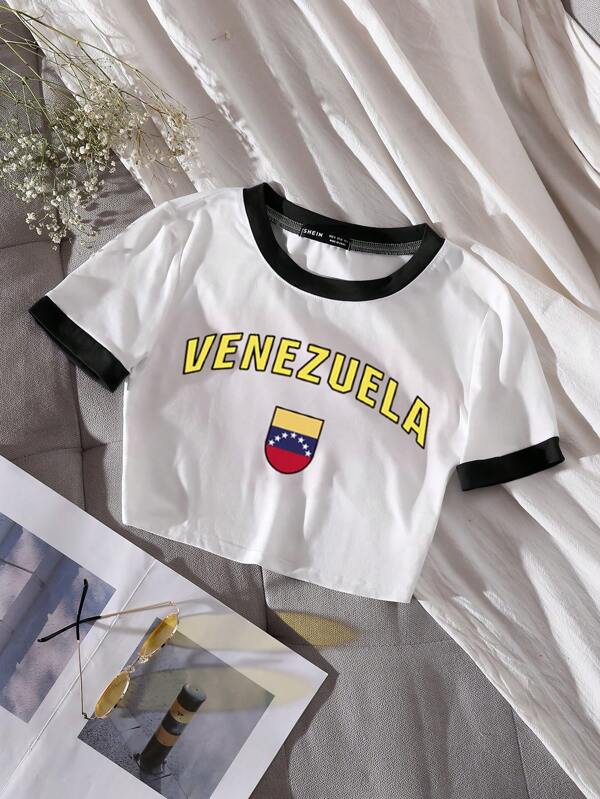 SHEIN Unity Camiseta casual de cuello redondo de manga corta con impresión de letras para mujer, blusas gráficas de verano para mujeres