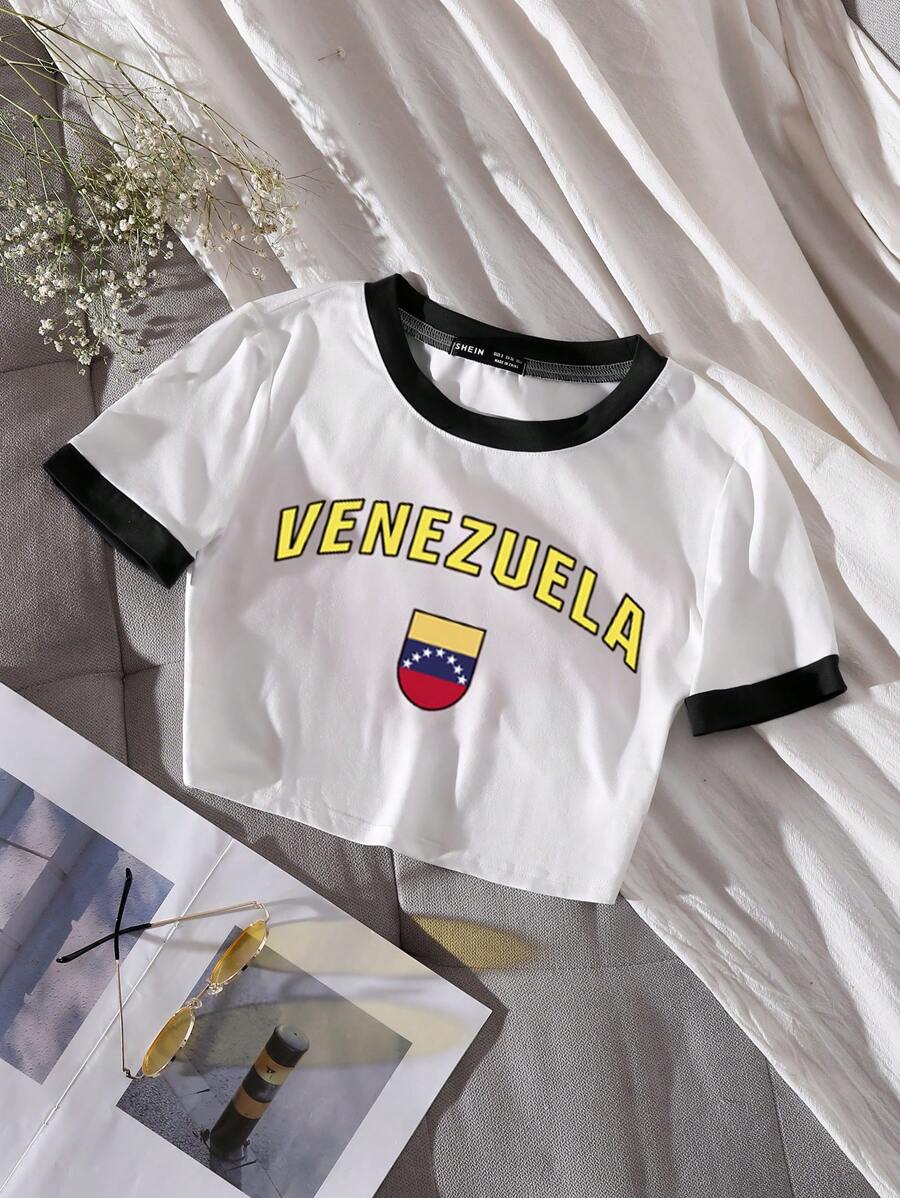 SHEIN Unity 女士夏季字母印花圆领短袖休闲 T 恤图案 T 恤女式上衣 - 黑色 - 查看 1