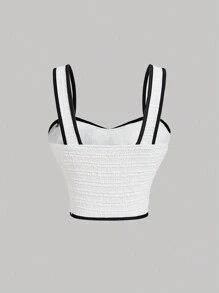 SHEIN MOD 女士复古撞色蝴蝶结无袖上衣，秋季外套 - 白色 - 查看 2