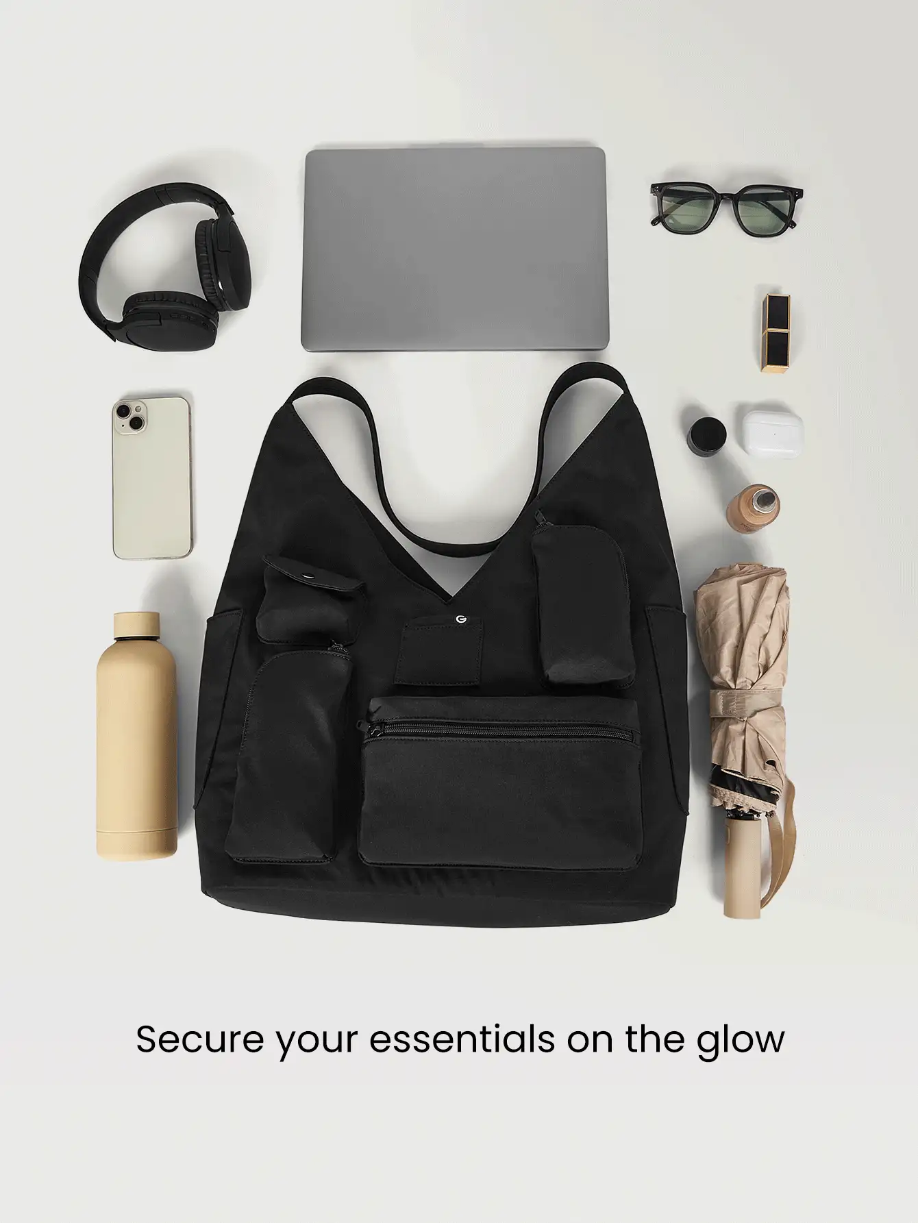 GLOWMODE 35L Carry It All External Multi Pockets Elastic Shoulder Strap Tote Bag - Black - View 3