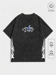 ROMWE MEN Street Life Áo thun nam cổ điển giặt axit, mùa hè - màu đen - Xem 1