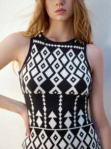 Maija Women's Western-Style Crew Neck All-Over Print Fringe Hem Sleeveless Sweater Dress, Autumn & Winter