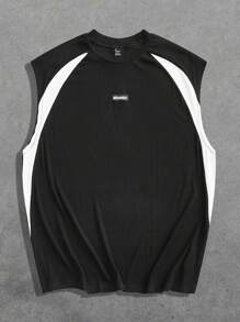 Manfinity VCAY Men's Loose Fit Black & White Color Block Crew Neck Knitted Vest Set, Suitable For Summer