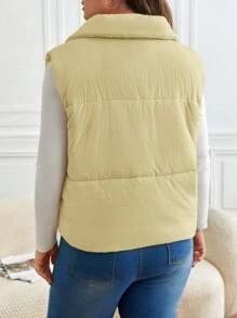 SHEIN Frenchy 大码纯色前拉链无袖简约休闲装 - 黃色 - 查看 2