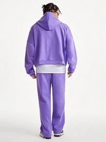 Manfinity VCAY Men's Loose Fit Round Neck Long Sleeve English Text Graphic Print Pullover Sweatshirt, For Fall Winter - Purple - View 4