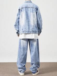 Manfinity EMRG Bộ 2 áo sơ mi nam cài nút phía trước nhiều túi và quần jeans thường ngày - Rửa nhẹ - Xem 2