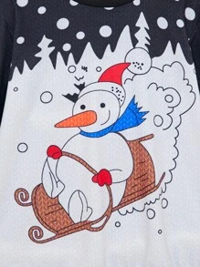 1pc Teenage Boy Crew Neck Sweatshirt, Funny Snowman Ski Print, Cozy Fleece Fabric Winter Warm Series, Casual And Cozy Family Matching Look