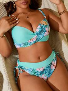 Swim Lushoire Plus Size Floral Print Bikini Swimwear Summer - Multicolor - View 1